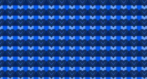 Seamless Blue Geometric Heart Pattern Background With Striped Decorative Re.. Illustrazione stock