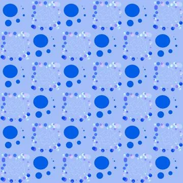 Seamless blue geometric pattern of small, large circles and bubbles. Blue cell Stock Illustration