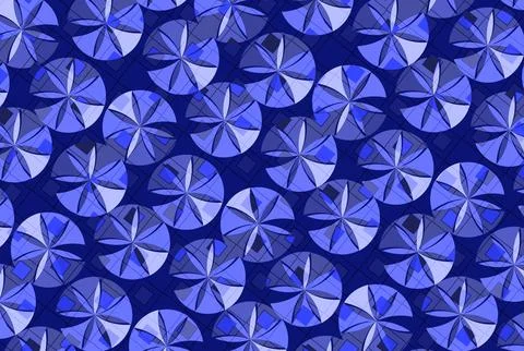 Seamless Blue Geometric Pinwheel Pattern Background With Retro Floral Motif.. Stock Illustration