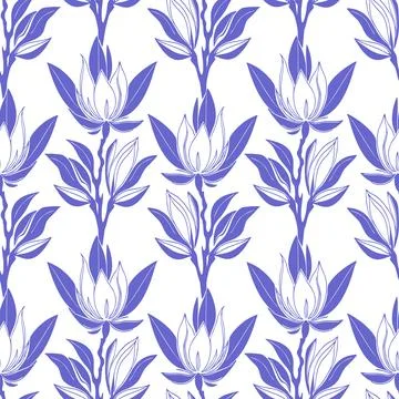 Seamless blue graphic floral pattern on white background, texture Illustrazione stock