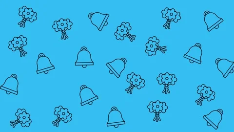 Seamless blue pattern background with camera and heart calendar line icons Stock Footage 345539062