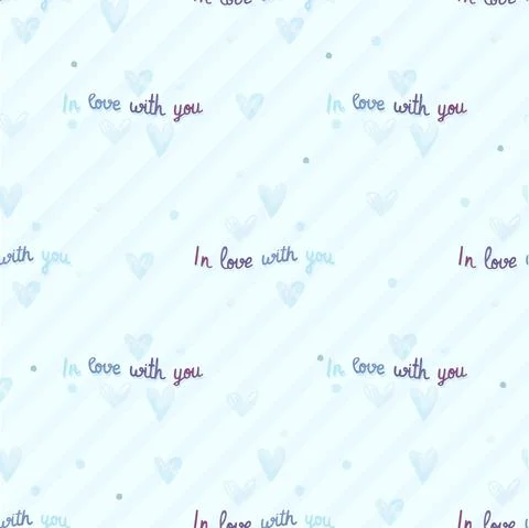 Seamless blue pattern background with heart and word in love with you , valen Stock Illustration