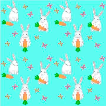 Seamless blue pattern with cute white rabbits, carrots and butterflies. Stock Illustration