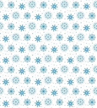 Seamless blue pattern of many snowflakes on white background. Christmas winte Stock-Illustration