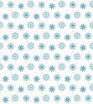 Seamless blue pattern of many snowflakes on white background. Christmas winte Stock-Illustration