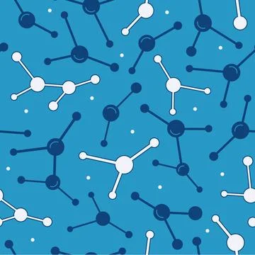 Seamless blue pattern molecules chemistry laboratory vector Stock Illustration