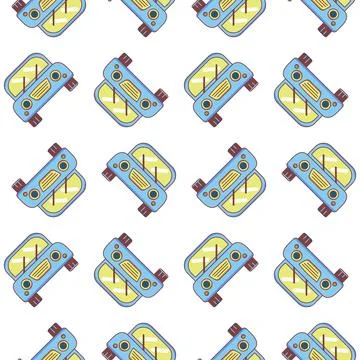 Seamless blue pattern of old machine. Children drawing. Stock Illustration