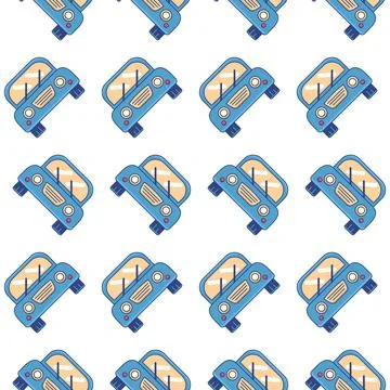 Seamless blue pattern of old machine. Children's drawing. Vector illustration Stock Illustration