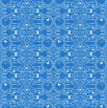 Seamless blue pattern or background with butterflies Stock Illustration