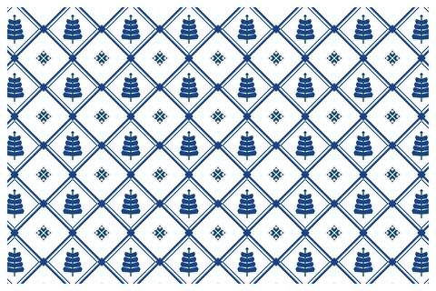 A seamless blue pattern repeats stylized evergreen trees and tiny diamond o.. Stock Illustration