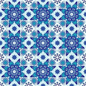 Seamless blue pattern. Vintage decorative elements. Hand drawn background. Islam Illustrazione stock