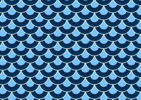 Seamless Blue Scallop Pattern Background With Layered Navy And Sky Blue Scale Ilustración de archivo