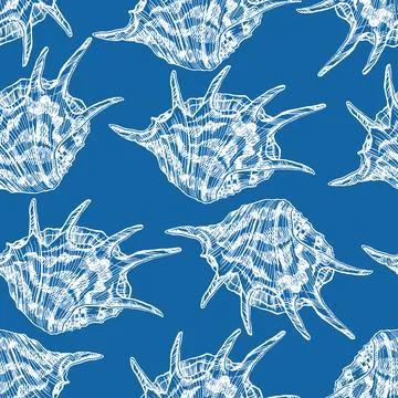 Seamless blue sketch seashells Illustrazione stock