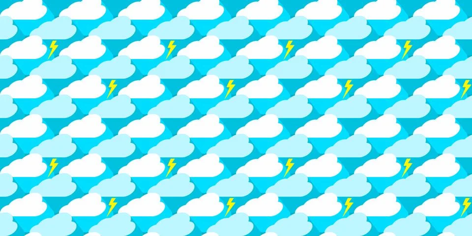 Seamless Blue Sky Background Pattern With Clouds And Lightning Vector イラスト素材