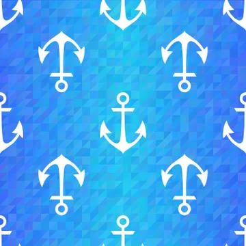 Seamless blue triangle pattern with white anchors Stock Illustration