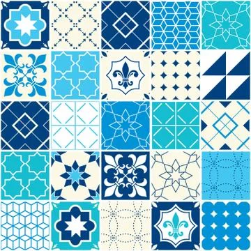 Seamless blue vector tile pattern, Azulejos tiles, Portuguese geometric イラスト素材