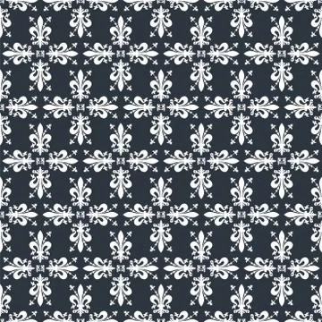 Seamless blue victorian royal vector texture with fleur-de-lis Stock Illustration