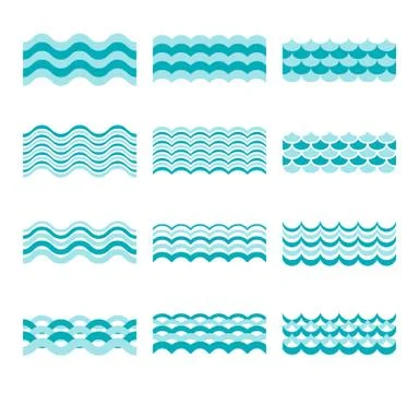 Seamless blue wave vector patterns 스톡 일러스트