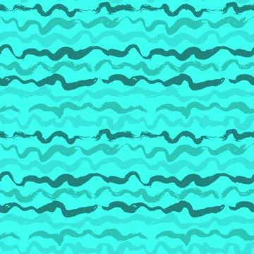 Seamless Blue Waves Free Hand Dry Brush Sea Style Pattern. Illustrazione stock