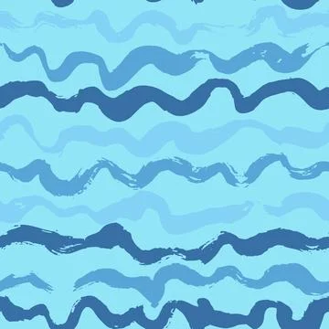 Seamless Blue Waves Hand Drawn Sea Style Pattern. Stock Illustration