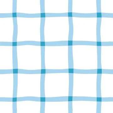Seamless blue wavy gingham grid pattern. Cute checkered vector background f.. Illustrazione stock