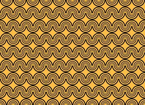 Seamless blue wavy pattern background on a yellow background Stock Illustration