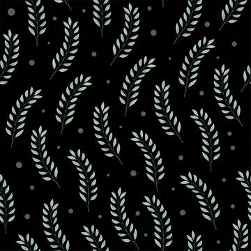 Seamless boho pattern with leaves on black background. Cute scrapbooking back Stock Illustration
