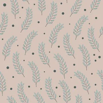 Seamless boho pattern with leaves on a pink background. Cute background for Illustrazione stock