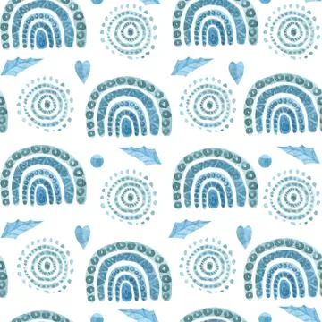 Seamless boho pattern rainbow, folk elements, kids design on a white background Illustrazione stock