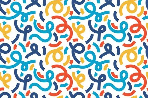 Seamless bold curved line pattern of colorful geometric swirls and squiggly.. 스톡 일러스트