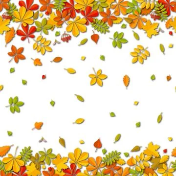 Seamless border Autumn falling leaf background isolated on white. Stock Illustration