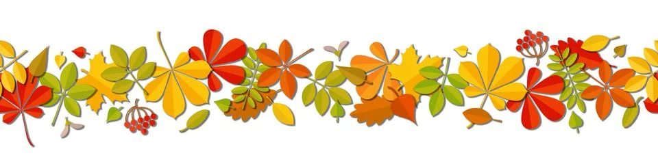 Seamless border Autumn falling leaf background isolated on white. Illustrazione stock