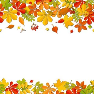 Seamless border autumn falling leaf isolated on white background. Stock Illustration