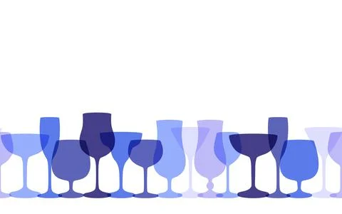 Seamless border with blue stemwares. Vector illustration Stock Illustration