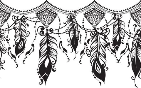 Seamless border with Chains and feathers Stock Illustration