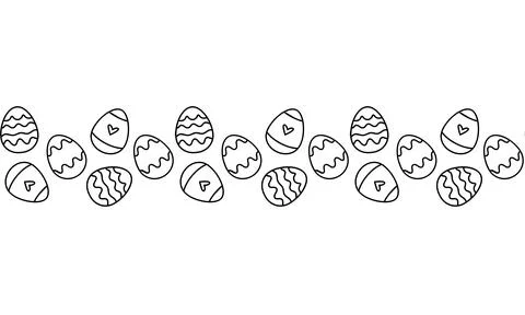 Seamless border. Collection Easter eggs icons Banner background. Easter design. Stock Illustration
