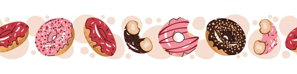 Seamless Border With Colorful Donuts In Flat Style. Repeating Sweet Pastry Pa Stock Illustration
