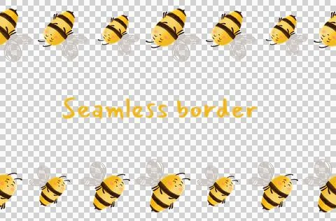 Seamless border with a cute bee. Hand drawn watercolor illustration. Stock Illustration
