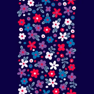 Seamless border with cute flowers Stock Illustration
