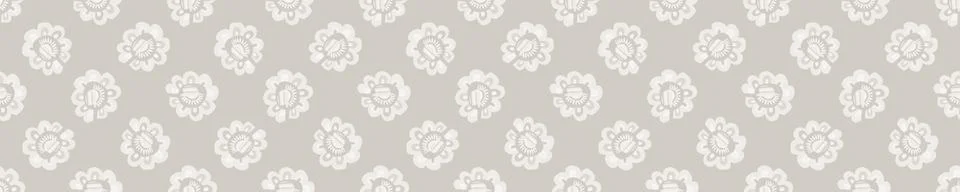 Seamless border damask pattern. Neutral cream flower blooms banner background Stock Illustration