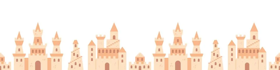 A seamless border design featuring charming sandcastles. This playful patte.. Illustrazione stock