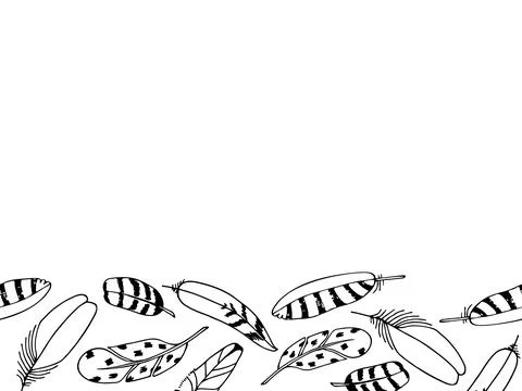 Seamless Border with Feathers. Hand drawn black and white sketch vector Stock Illustration