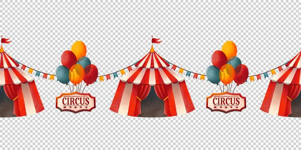 Seamless border featuring circus props. Design featuring festive decorations. Stock-Illustration