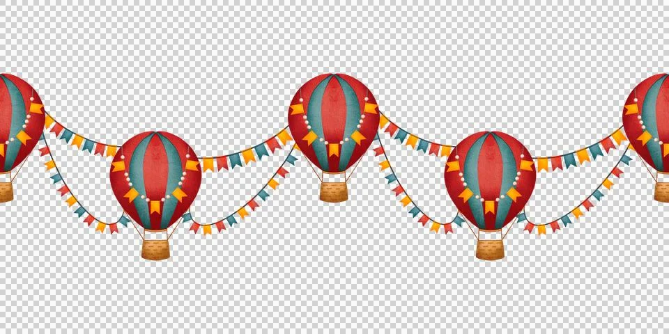 Seamless border featuring circus props. Design featuring festive decorations. Stock Illustration