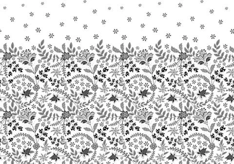 Seamless border with folk flowers. Vector hand draw background 스톡 일러스트