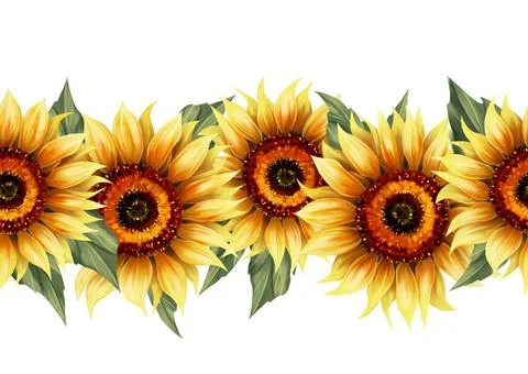 Seamless border frame with hand-drawn sunflowers. Seamless border frame wi... Foto stock