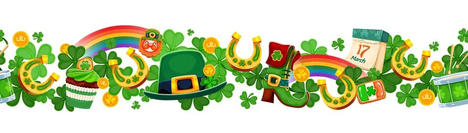 Seamless border with happy St Patrick day shamrock Stock Illustration