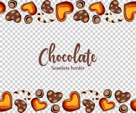 Seamless border with heart-shaped gingerbread cookies, candies, and lollipops. Stock Illustration
