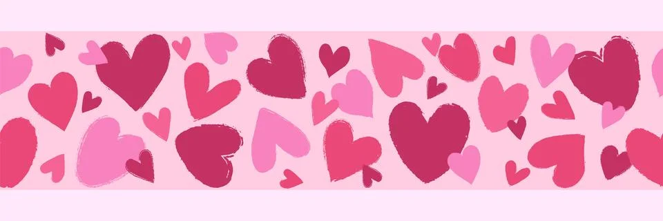 Seamless border in horizontal direction with abstract grunge textured hearts Stock Illustration