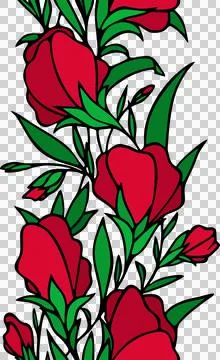 Seamless border of large red flower buds with leaves, isolated element Stock Illustration